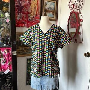 medgear multicolor floral black scrub shirt